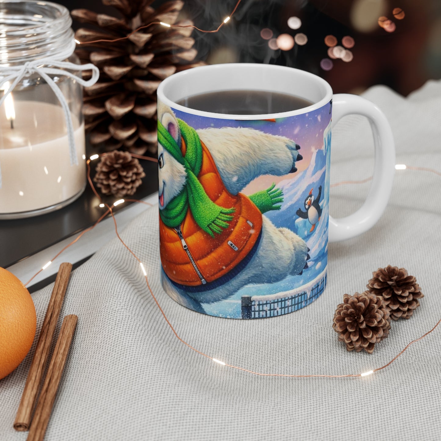 Arctic Pickleball Club Polar Bear Mug | Penguin & Walrus Winter Scene