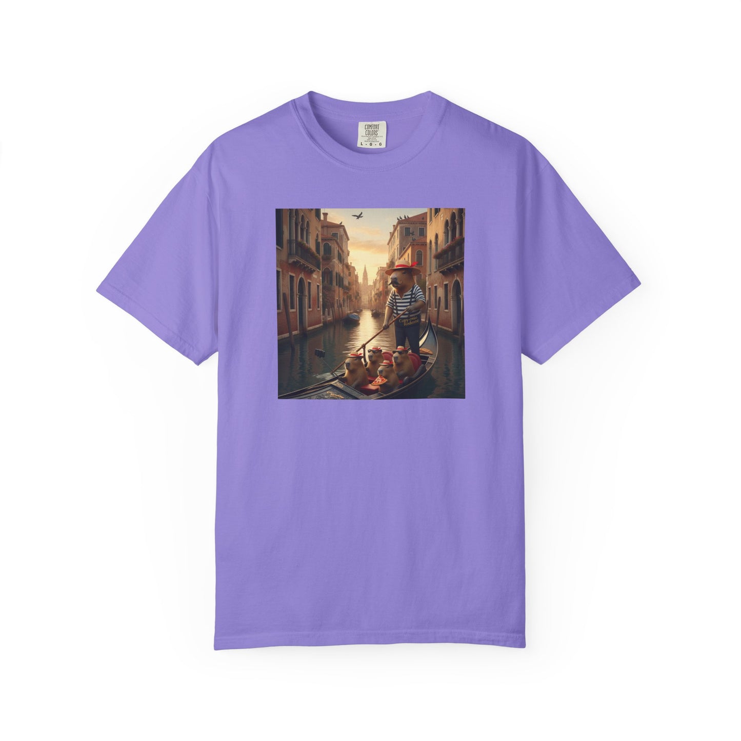 Capybara Venice Gondola Sunset T-shirt | Scenic Canal Travel Art