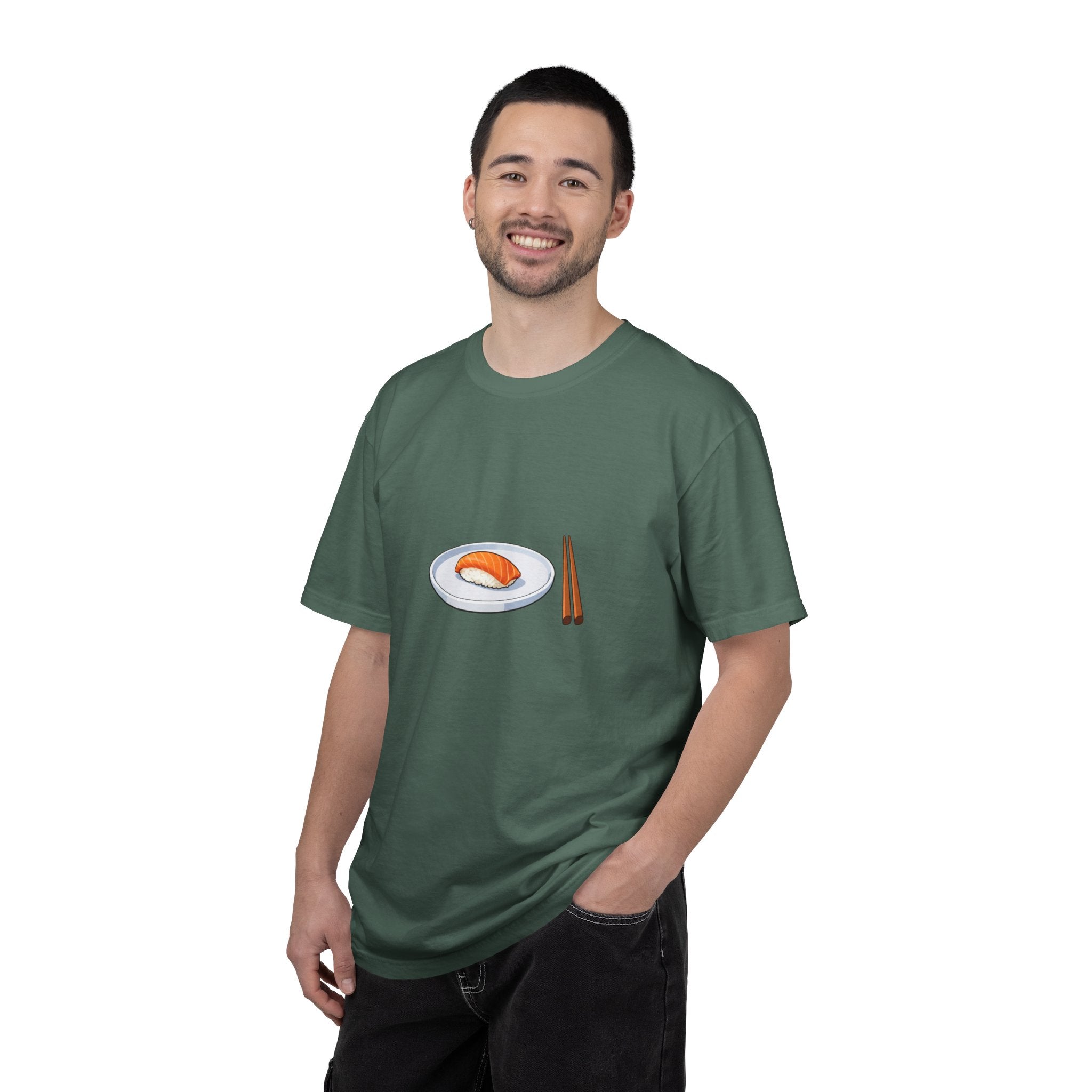 Salmon Nigiri Sushi plate with chopsticks T-shirt | sushi tee