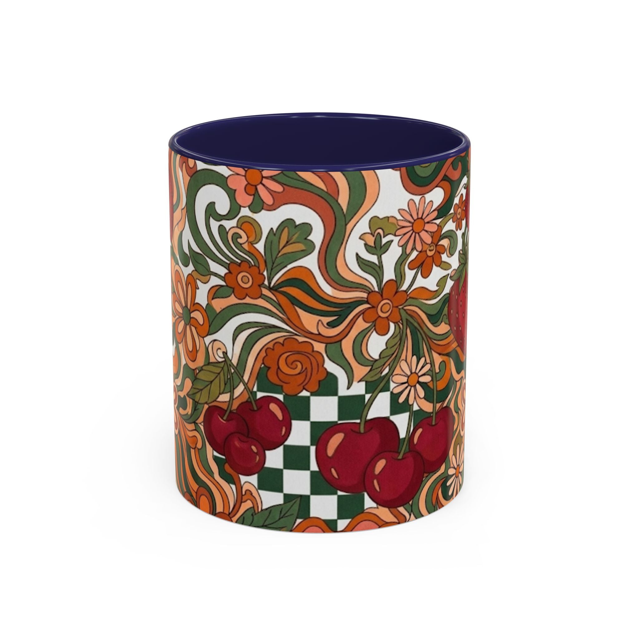 Vintage Cherry Strawberry Pattern Accent Mug | 11oz 15oz