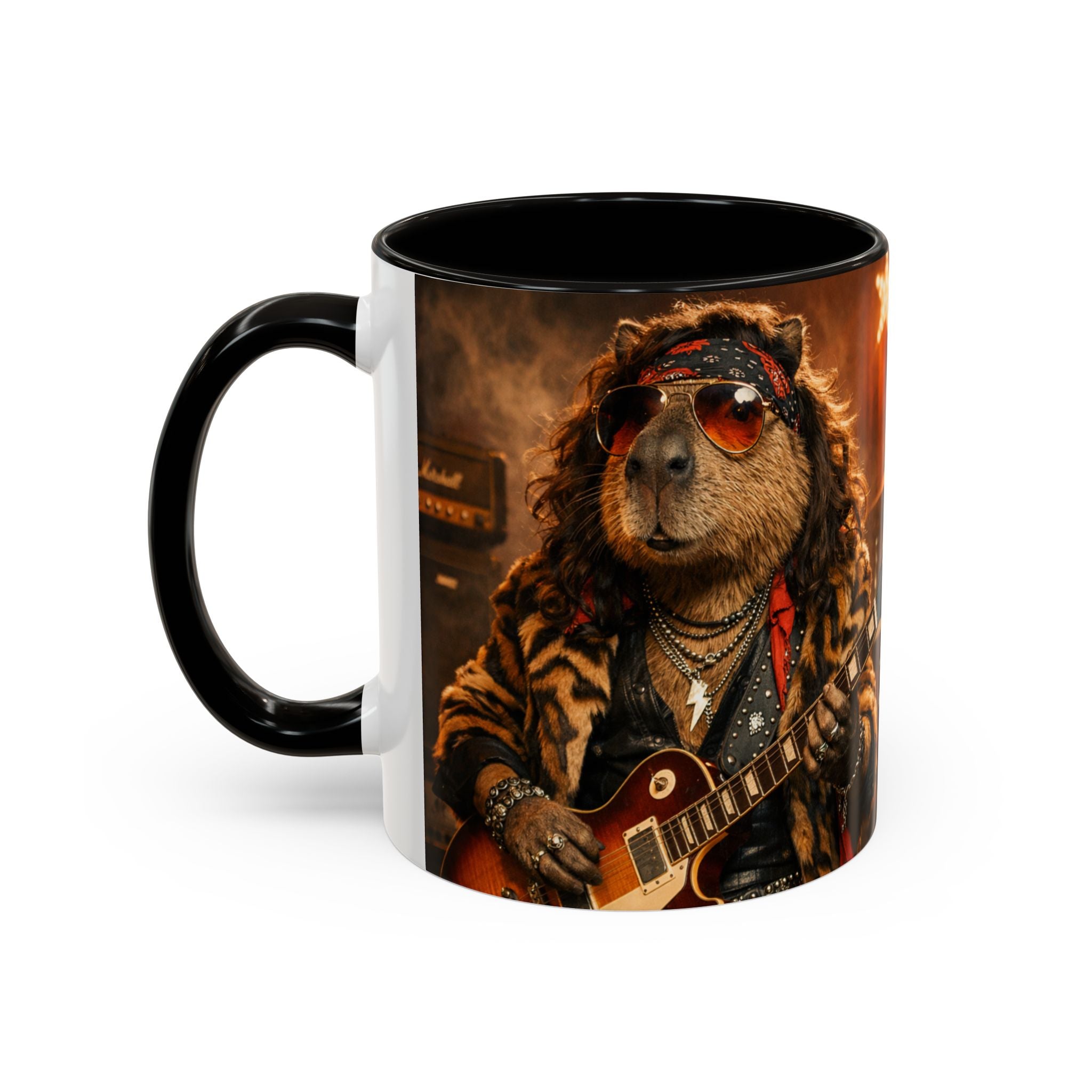 Rockstar Capybara with Guitar Mug | Color Accent Coffee Cup 11oz 15oz