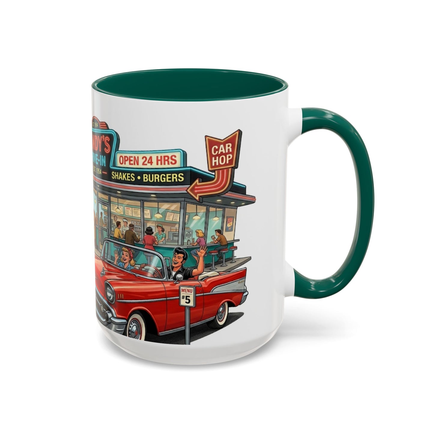 1950s Diner Scene Mug | Retro Car Hop Coffee Cup