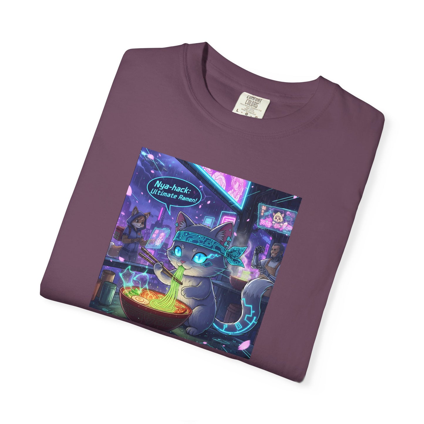 Cyberpunk Cat T-shirt | Neon Magic Potion Street Scene