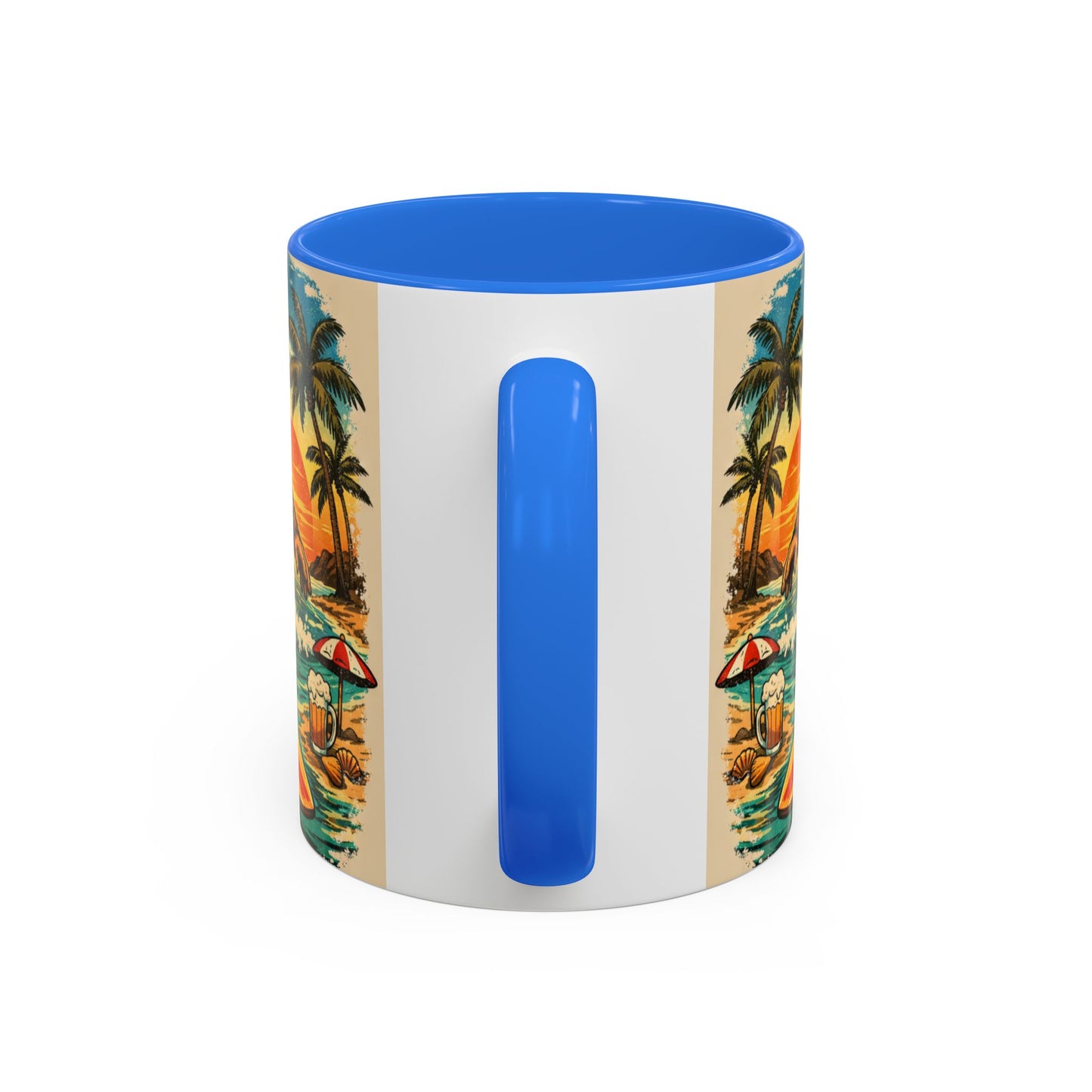 Surfing Bigfoot Mug | Retro Beach Sunset Bigfoot Wave Coffee Cup