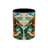 Surfing Bigfoot Mug | Retro Beach Sunset Bigfoot Wave Coffee Cup