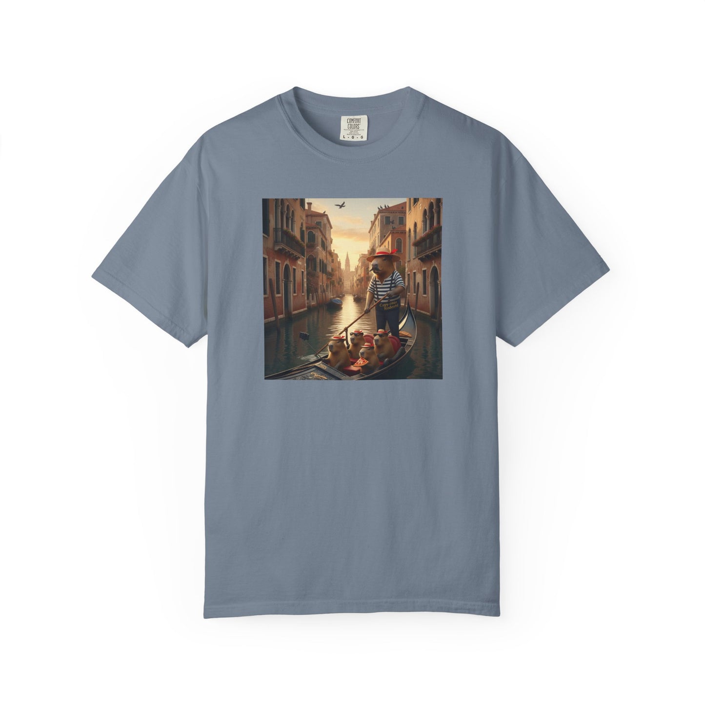 Capybara Venice Gondola Sunset T-shirt | Scenic Canal Travel Art