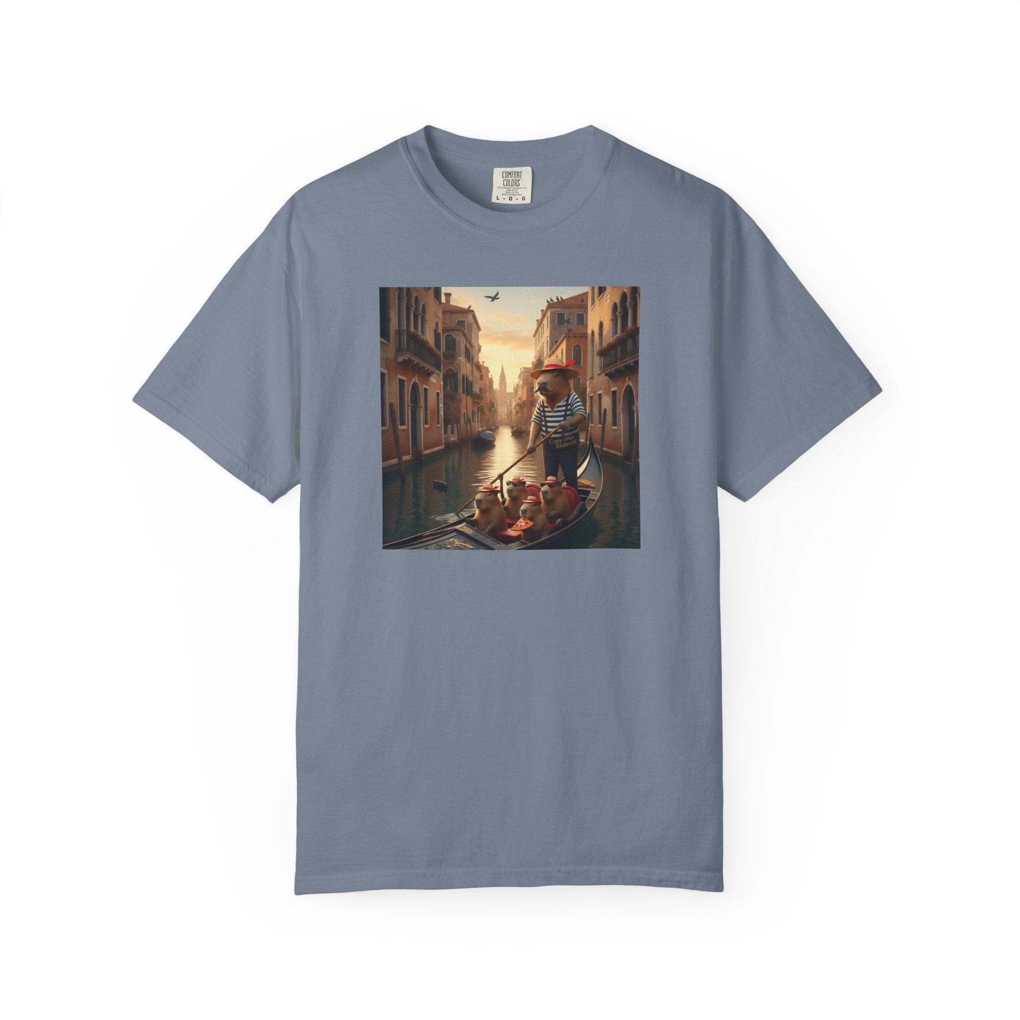 Capybara Venice Gondola Sunset T-shirt | Scenic Canal Travel Art
