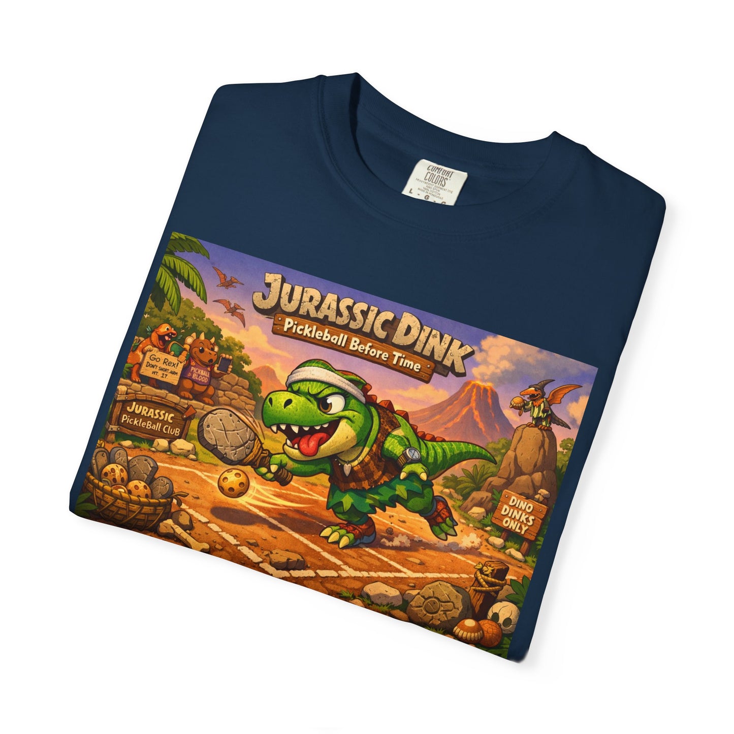 Jurassic Dink Pickleball Dinosaur Arcade Poster T-Shirt | Retro Video Game Shirt
