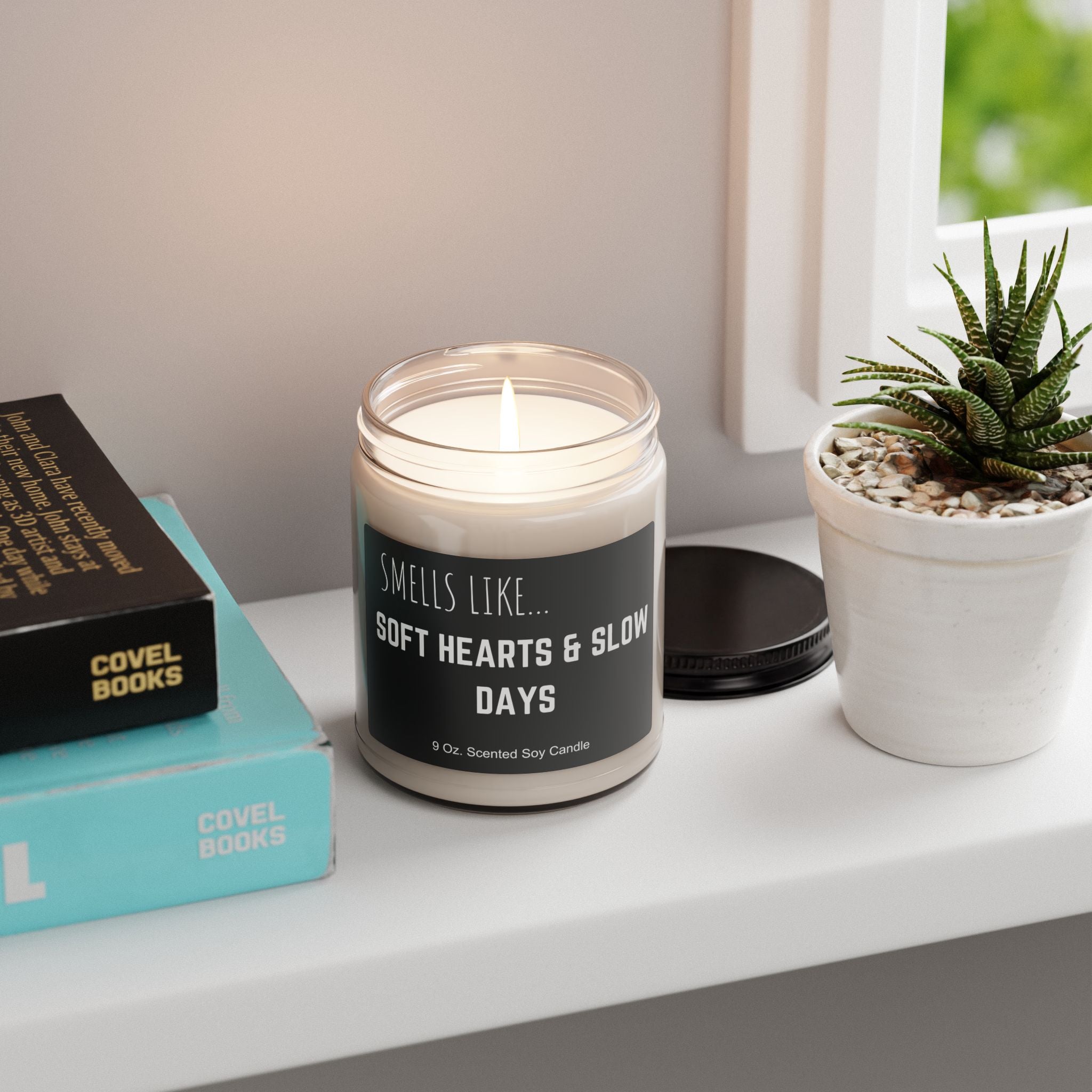 Soft Hearts Slow Days Scented Soy Candle, 9oz Natural Wax (Gift for Partner)