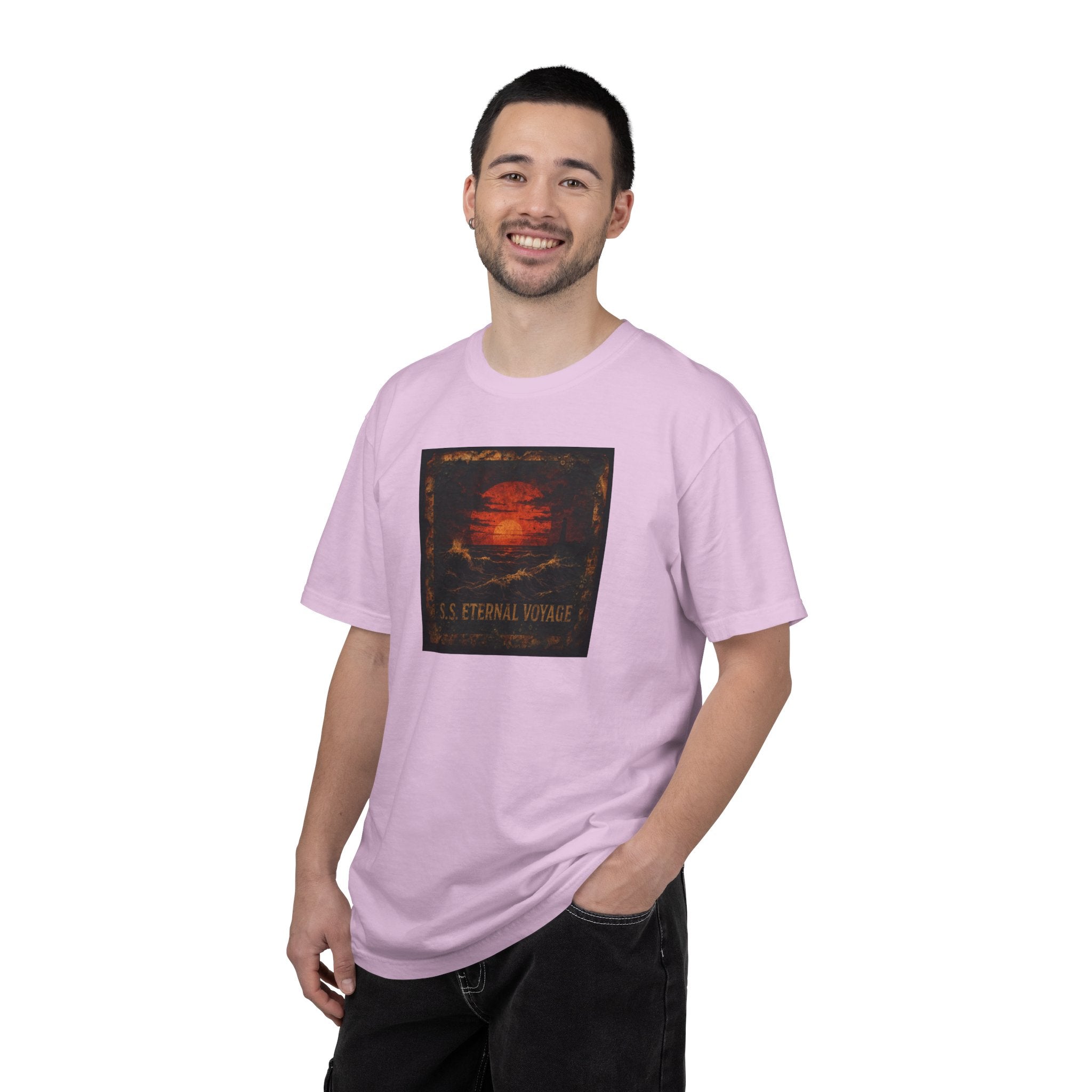 Eternal Voyage Sunset Illustration T-Shirt | Vintage Ocean Scene