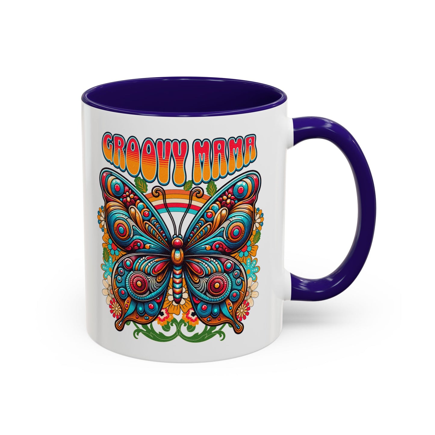 Groovy Mama Butterfly Mug | Retro Psychedelic Floral Design