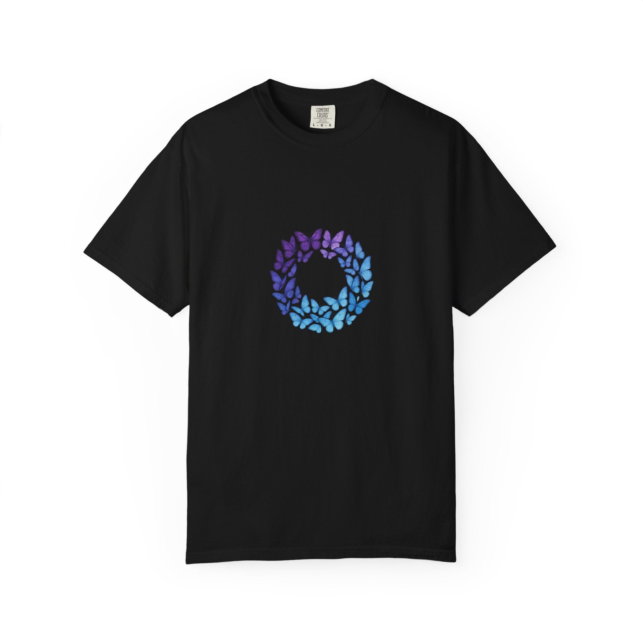 Blue Purple Butterfly Wreath T-shirt | Floral Circle Tee