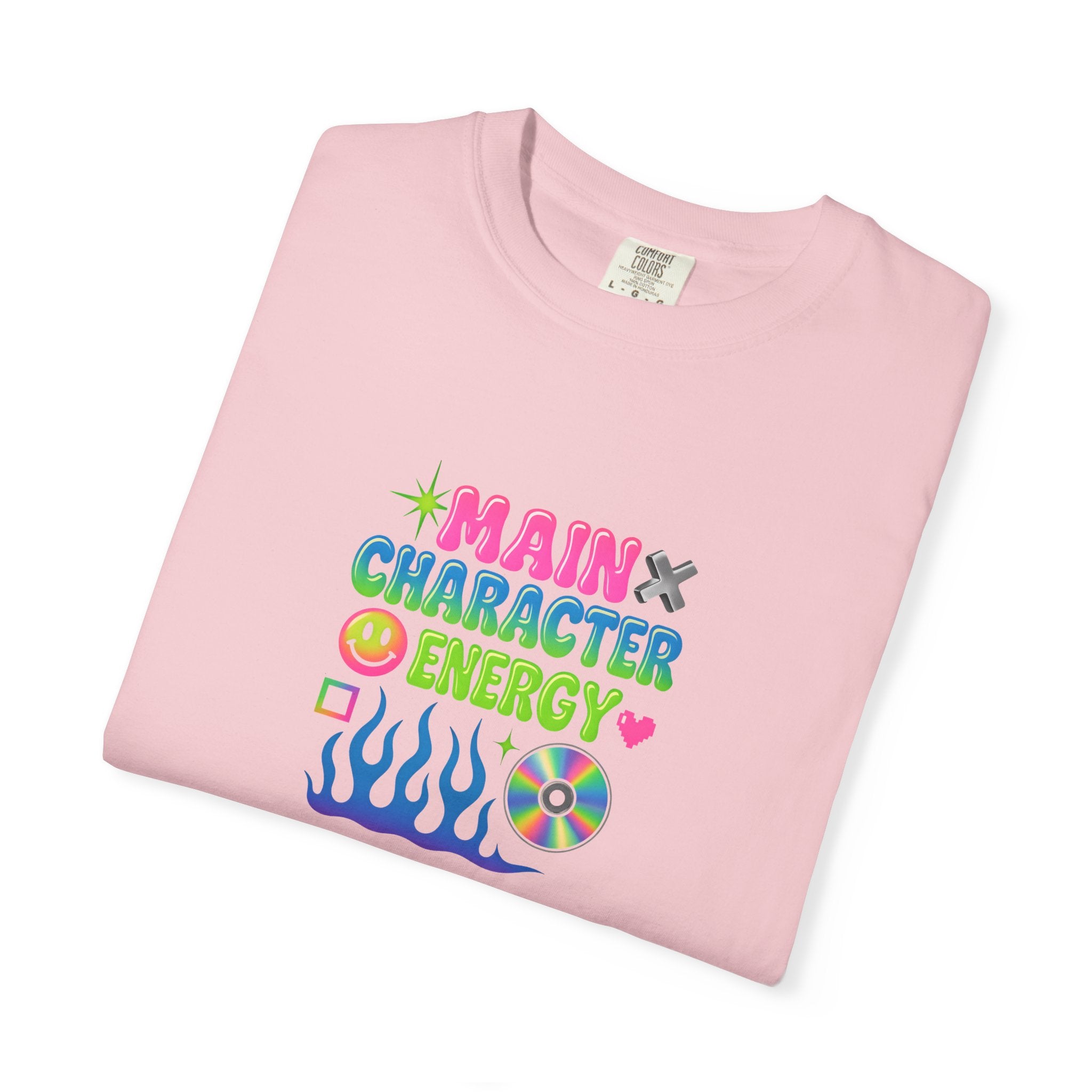 Main Character Energy T-shirt | Colorful Flame, Smiley Icons