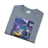 Cyberpunk Cat T-shirt | Neon Magic Potion Street Scene