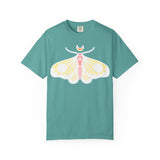 Celestial Moth T-shirt | Pink Yellow Moth with Crescent Moon