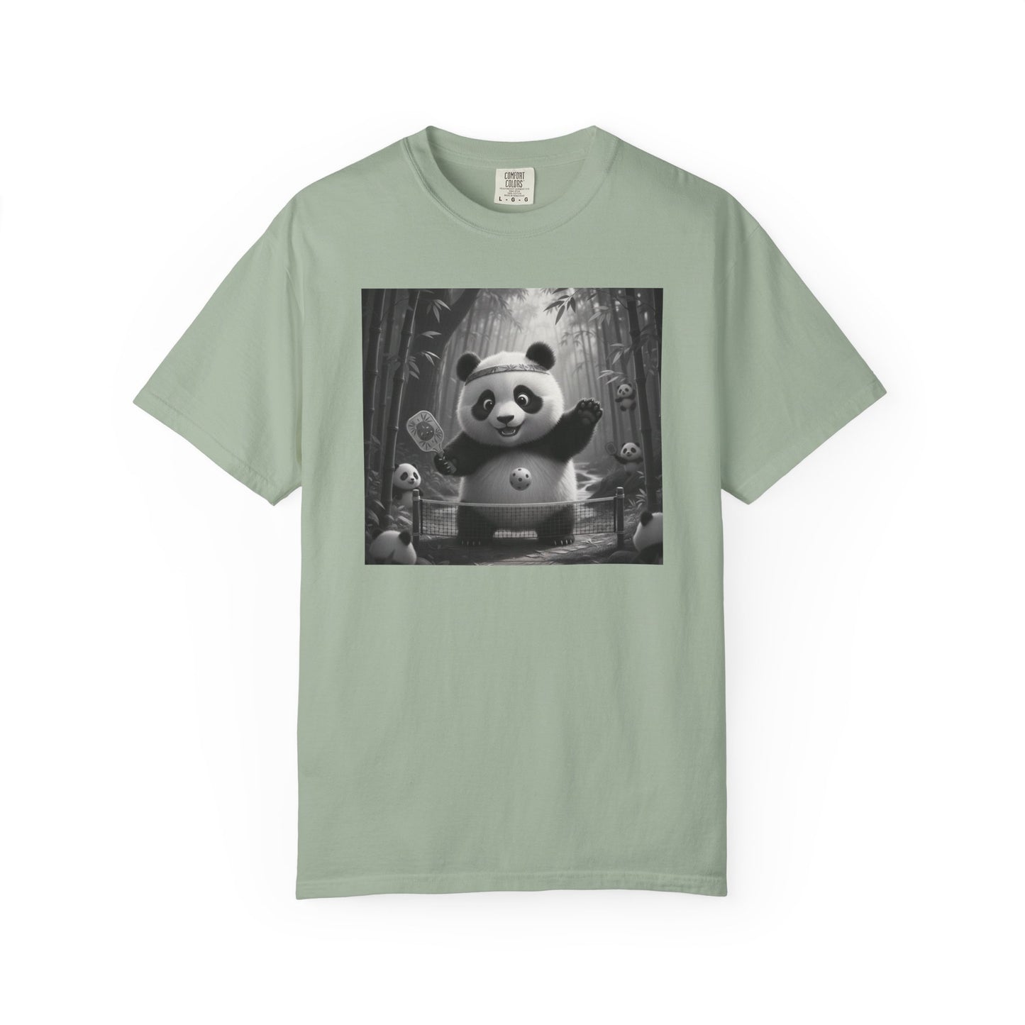 Panda Pickleball Bamboo Forest T-Shirt | Monochrome Kawaii Sports Decor