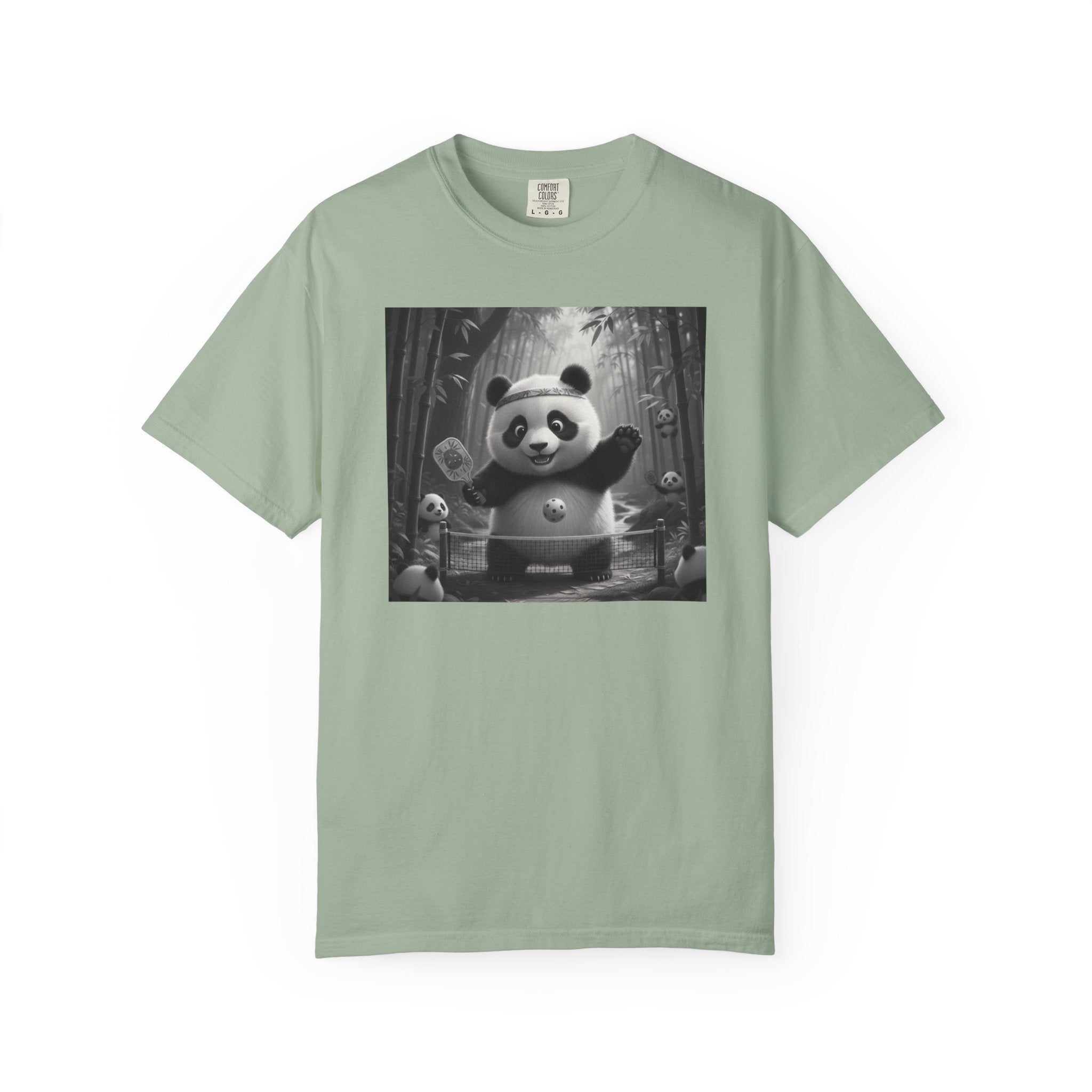 Panda Pickleball Bamboo Forest T-Shirt | Monochrome Kawaii Sports Decor