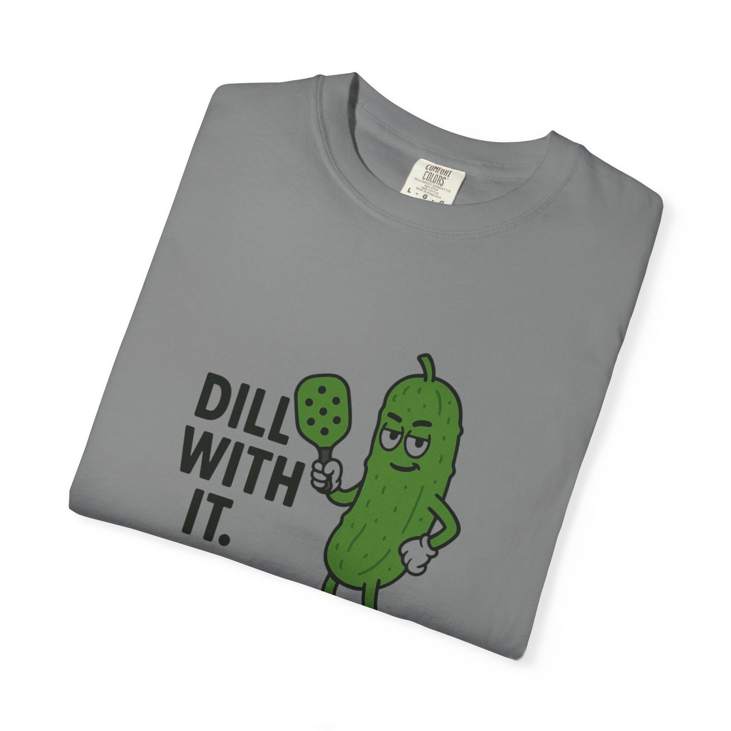 Dill With It Pickle Character T-shirt | Funny Vegan Food Pun Tee