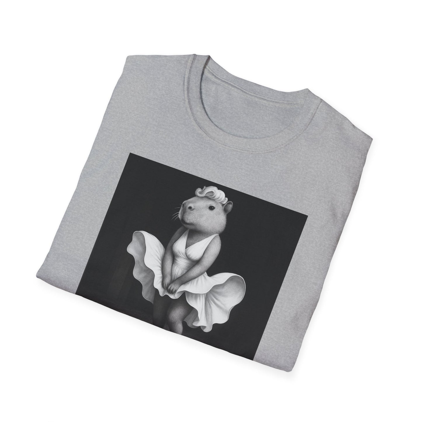 Capybara Blonde. Dress Pose T-Shirt | Retro Black & White Illustration