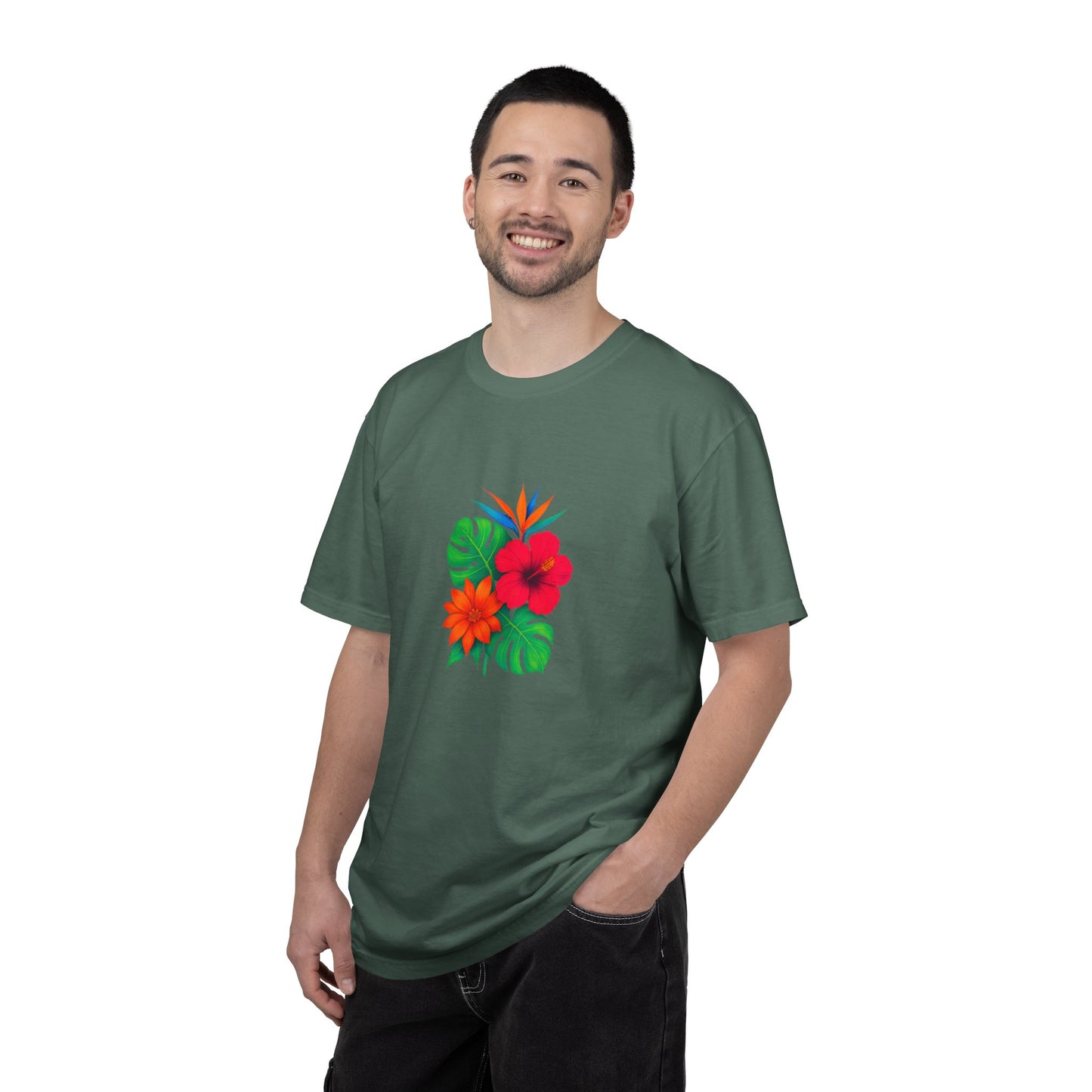 Tropical Hibiscus Floral Tee | Monstera Leaves, Bird of Paradise
