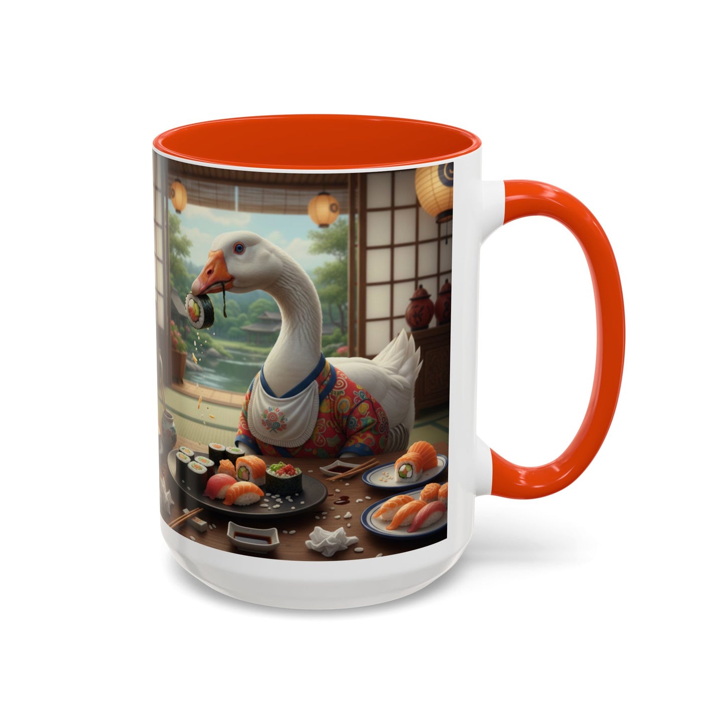 Goose with Sushi Mug | Japanese Tea Room Illustration
