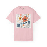 Hand-drawn Watercolor Floral Doodles T-shirt | Linocut & Embroidery Texture