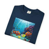 Clownfish Reef Scene T-shirt | Underwater Coral Ocean Illustration