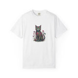 Floral Cat Illustration T-Shirt | Botanical Kitty Tee