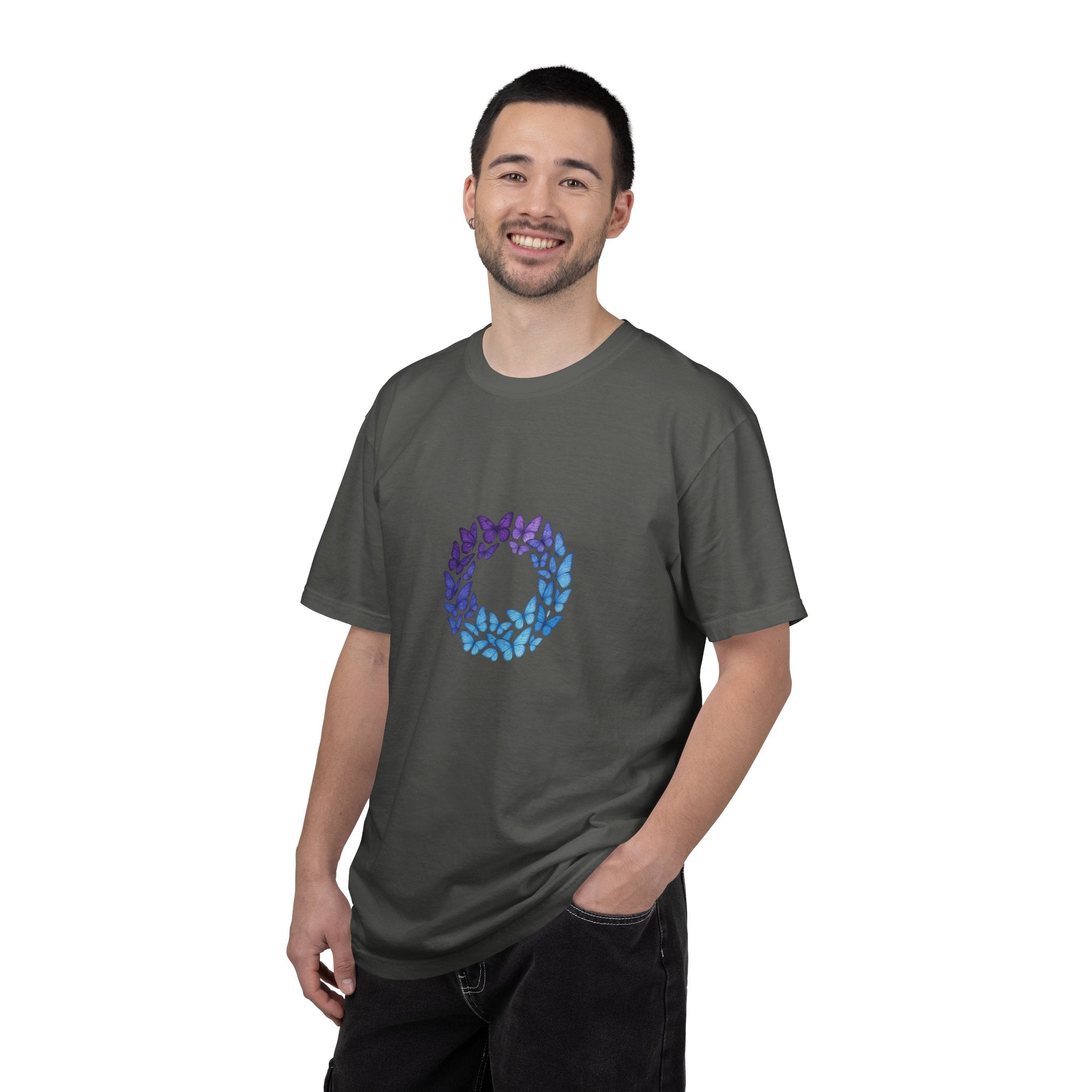 Blue Purple Butterfly Wreath T-shirt | Floral Circle Tee
