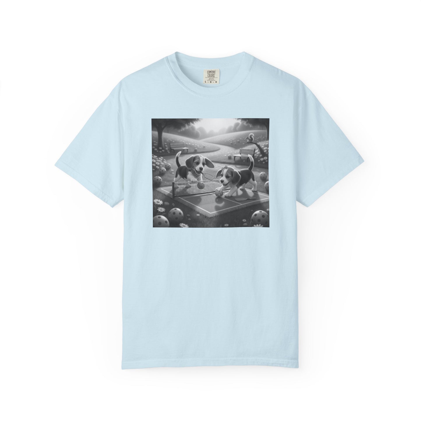 Pickleball Beagle Puppies T-shirt | Monochrome Dog Art