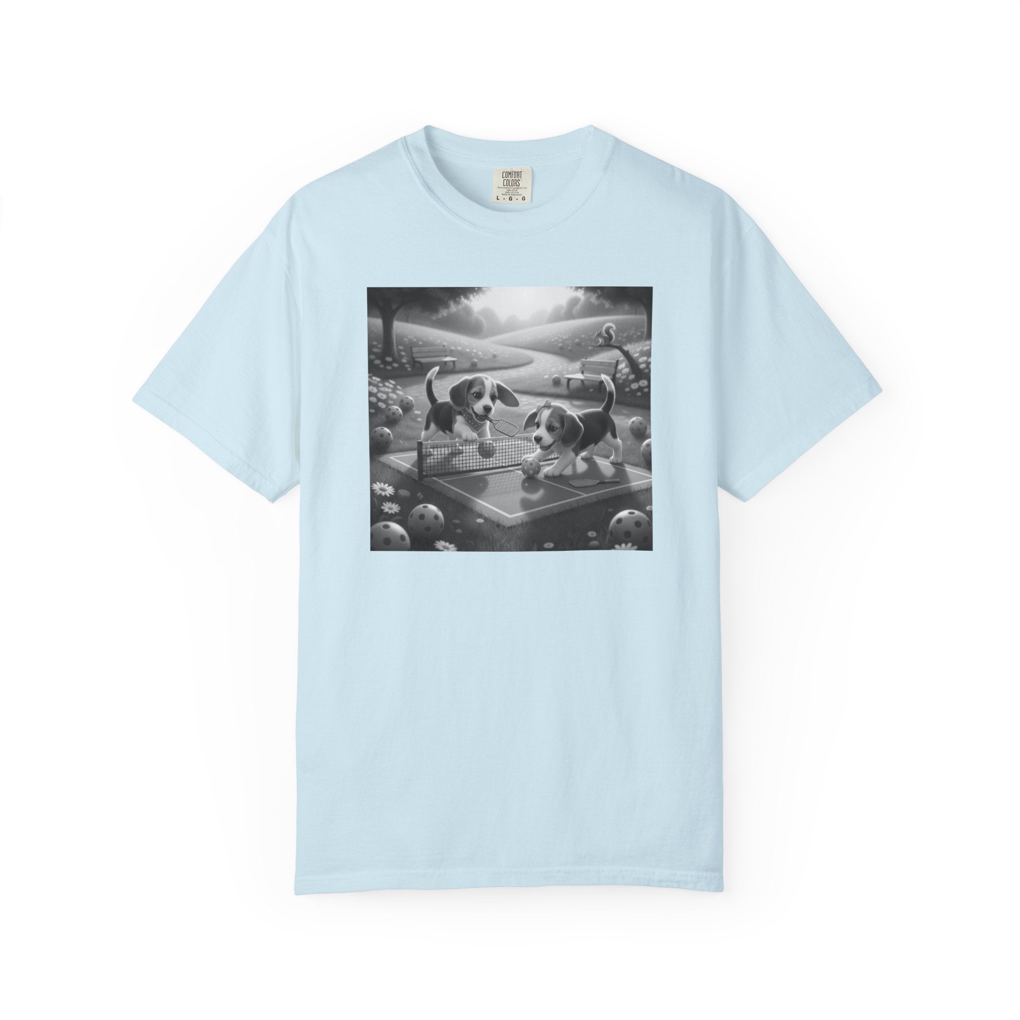 Pickleball Beagle Puppies T-shirt | Monochrome Dog Art