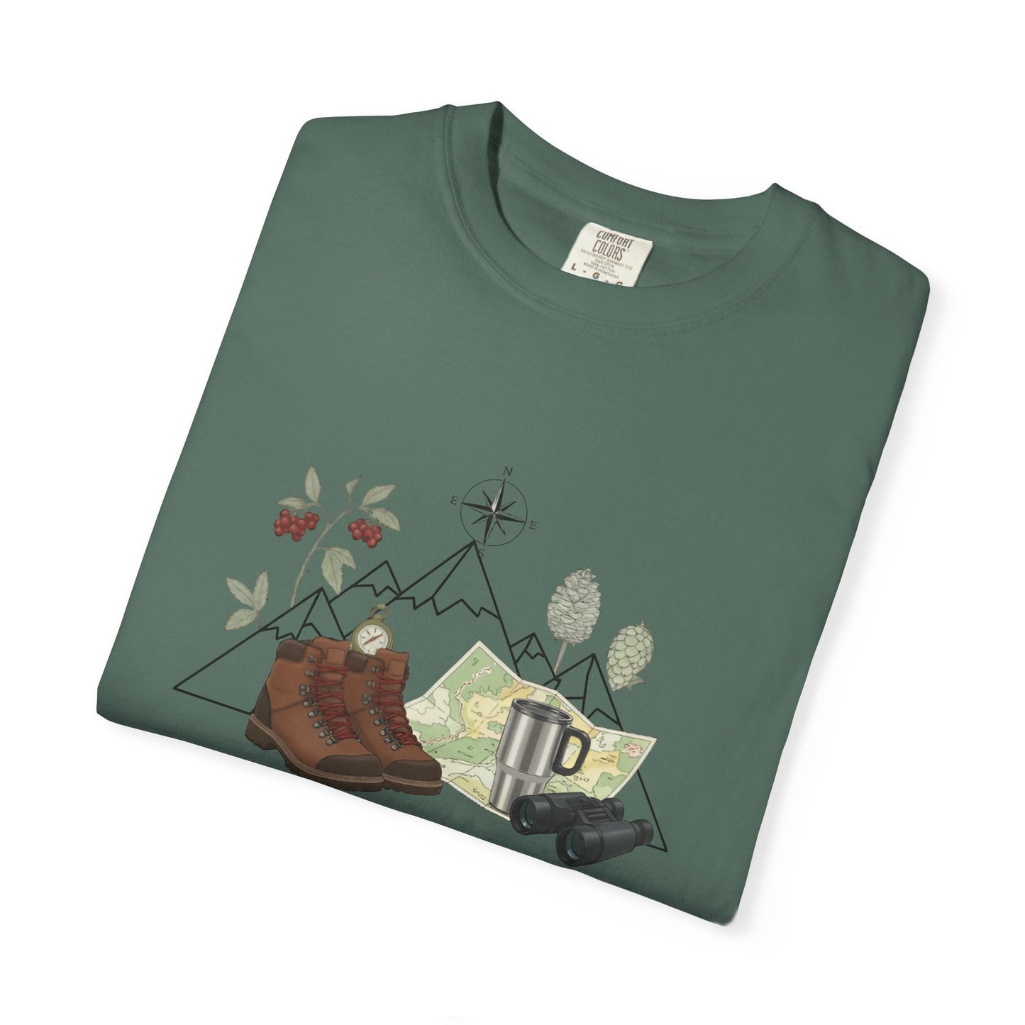Camping Mountain Outdoors Graphic T-shirt | Hiking Boots Trees Flowers
