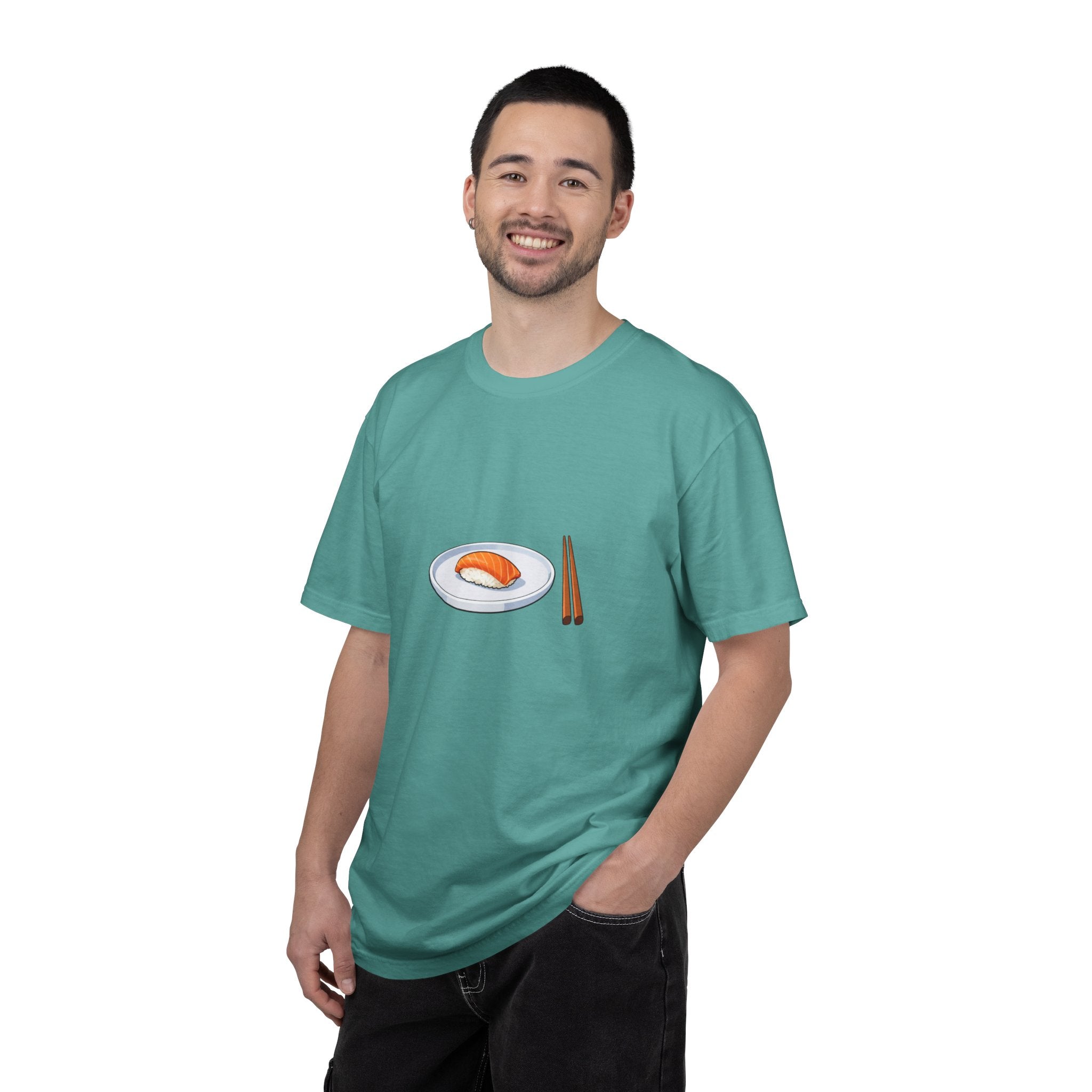 Salmon Nigiri Sushi plate with chopsticks T-shirt | sushi tee