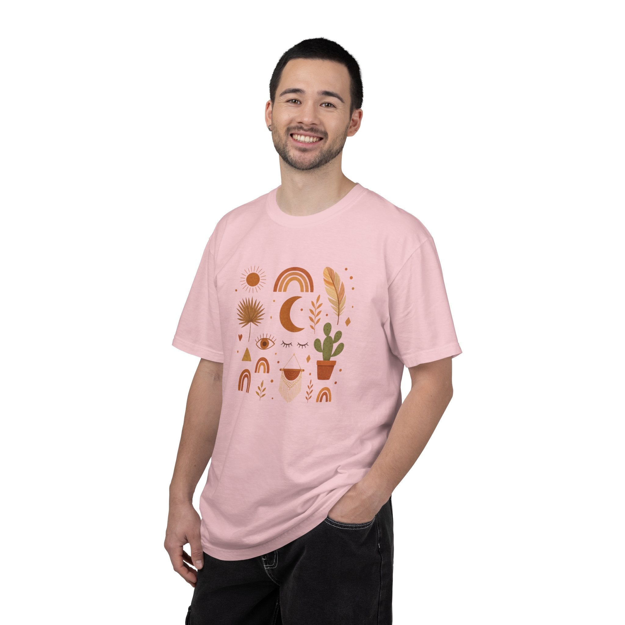 Boho Icons Mosaic T-Shirt | Crescent Moon Cactus Rainbows