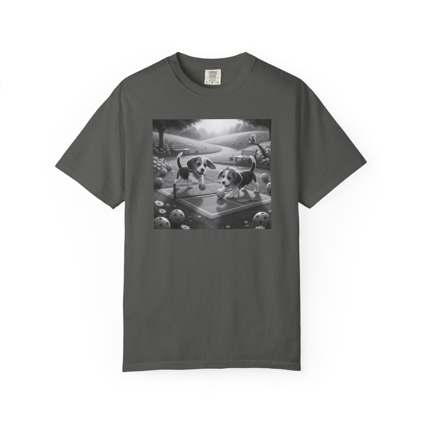 Pickleball Beagle Puppies T-shirt | Monochrome Dog Art