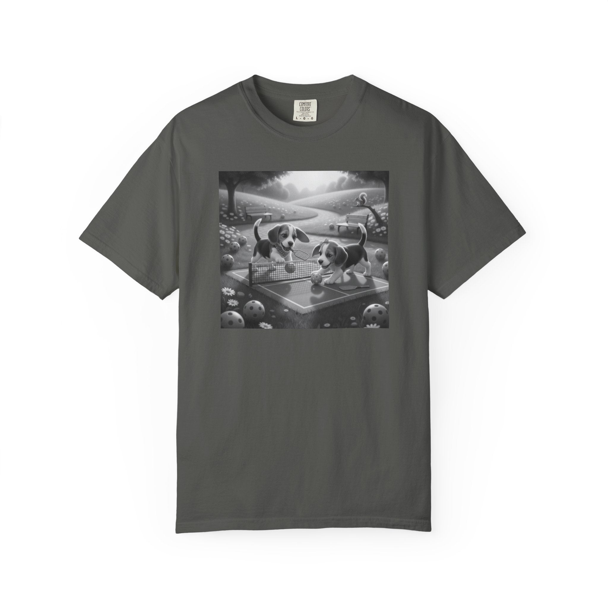 Pickleball Beagle Puppies T-shirt | Monochrome Dog Art