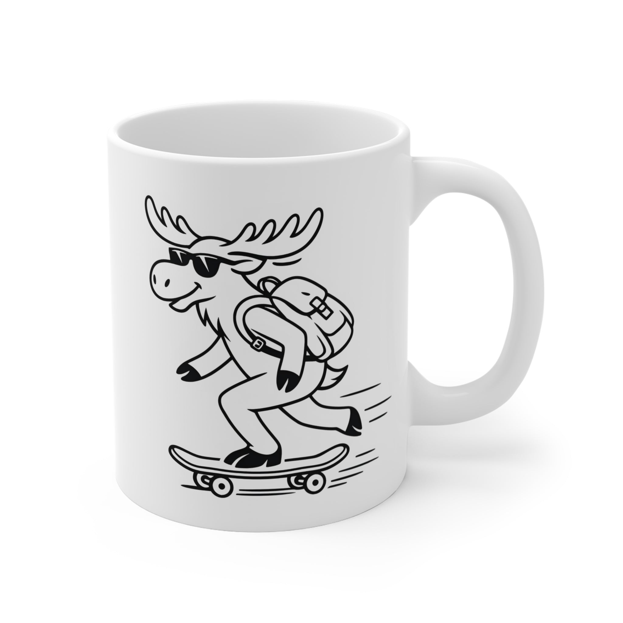 Skateboarding Moose Mug | 11oz Ceramic Coffee Cup