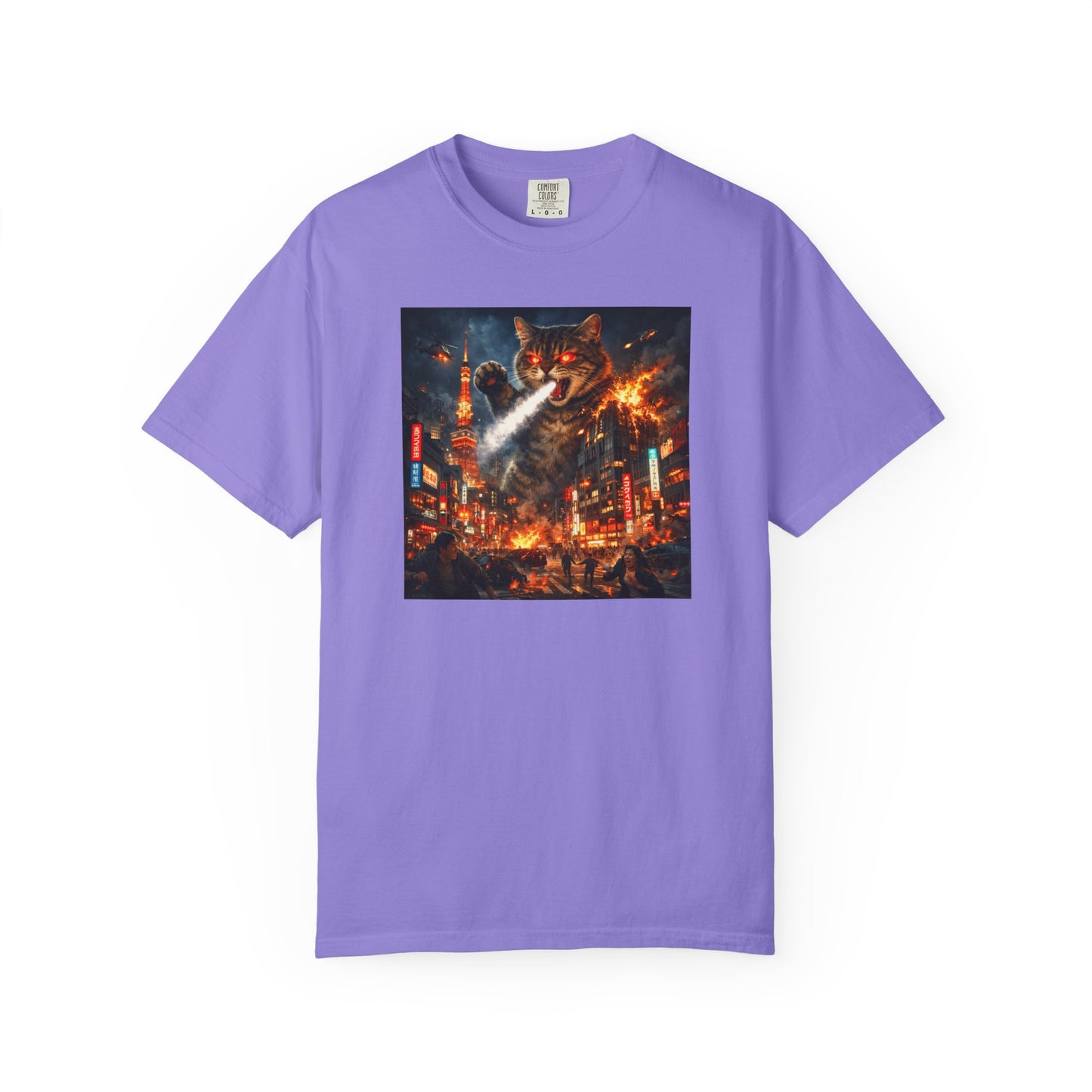 Giant Catzilla Kaiju Rampage T-Shirt | Neon City Monster Battle