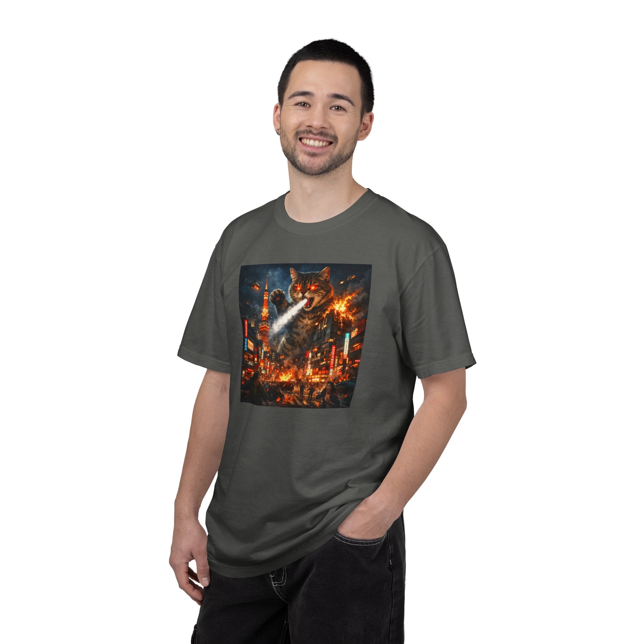 Giant Catzilla Kaiju Rampage T-Shirt | Neon City Monster Battle