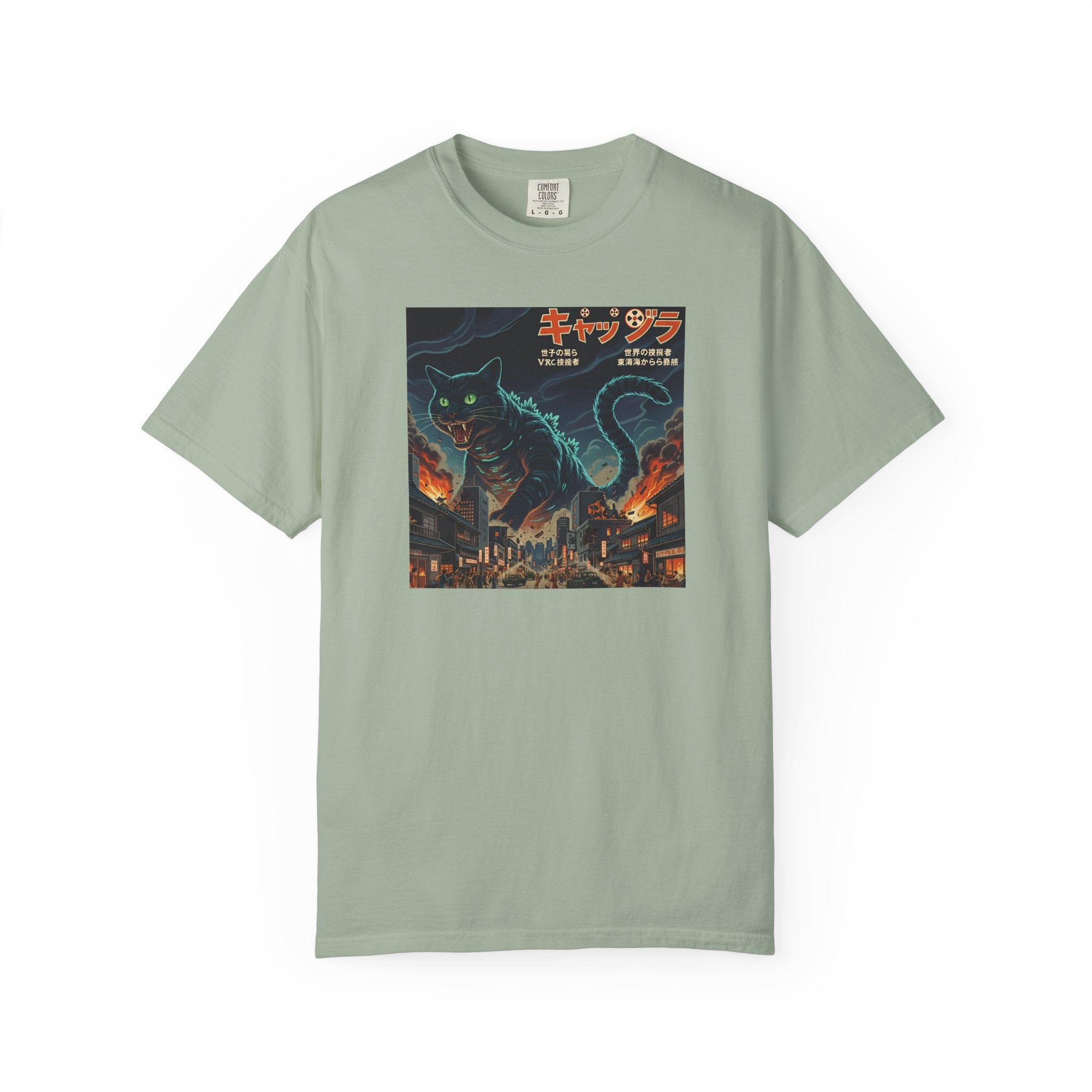 Giant Neon Cat Rampage T-Shirt | Retro City Kaiju Artwork