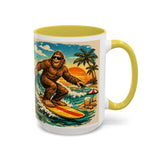 Surfing Bigfoot Mug | Retro Beach Sunset Bigfoot Wave Coffee Cup