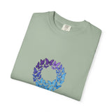 Blue Purple Butterfly Wreath T-shirt | Floral Circle Tee