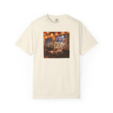Whiskers and the Wondrous Noodles Cat Bar Ramen Scene T-shirt | Cozy Pub Cat Illustration
