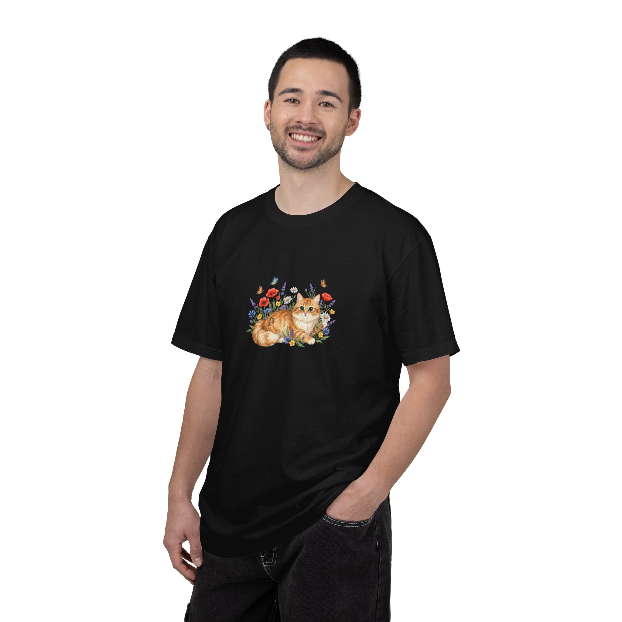 Orange Tabby Cat with Wildflowers T-Shirt | Floral Cat Tee