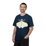 Celestial Moth T-shirt | Pink Yellow Moth with Crescent Moon