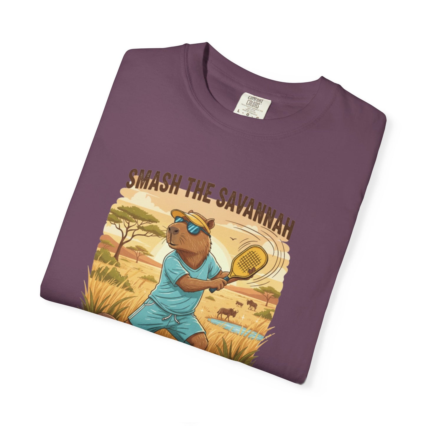 Smash the Savannah Capybara Pickleballer T-Shirt | Animal Sports Graphic Tee