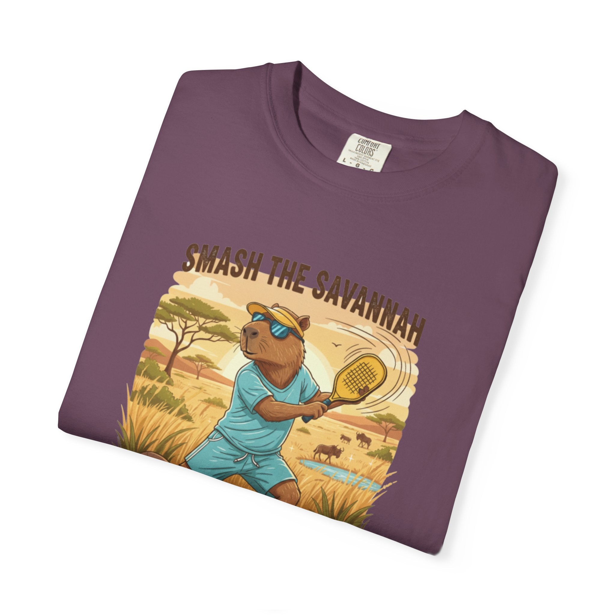 Smash the Savannah Capybara Pickleballer T-Shirt | Animal Sports Graphic Tee