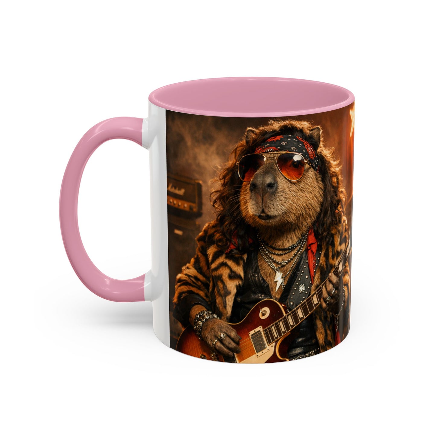 Rockstar Capybara with Guitar Mug | Color Accent Coffee Cup 11oz 15oz