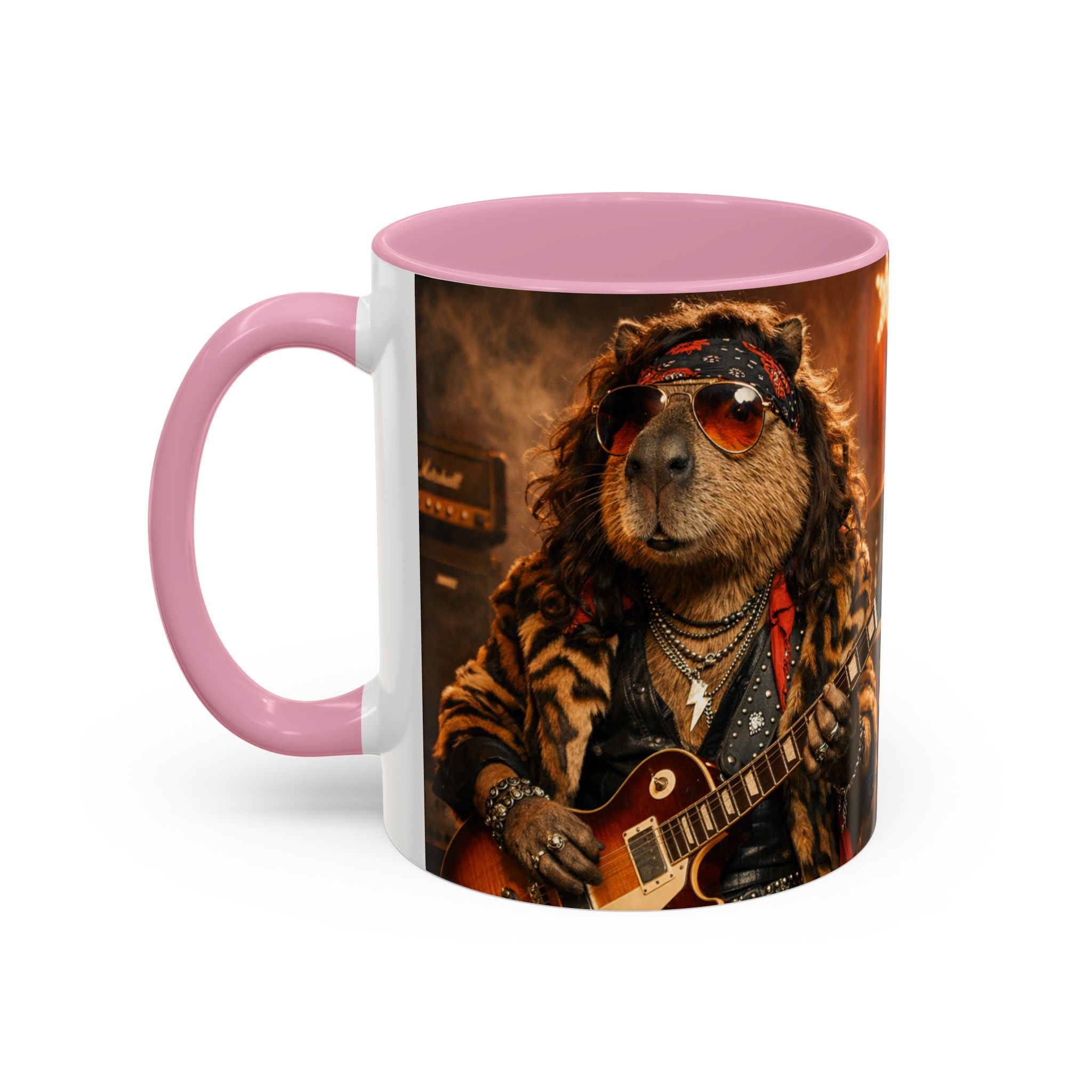 Rockstar Capybara with Guitar Mug | Color Accent Coffee Cup 11oz 15oz
