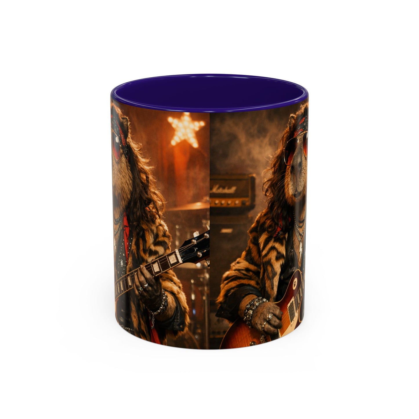 Rockstar Capybara with Guitar Mug | Color Accent Coffee Cup 11oz 15oz